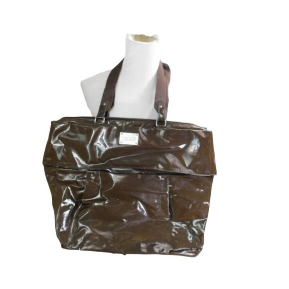 Kenneth Cole Reaction XL Brown Unique Patent Handbag Career Briefcase - Picture 1 of 3